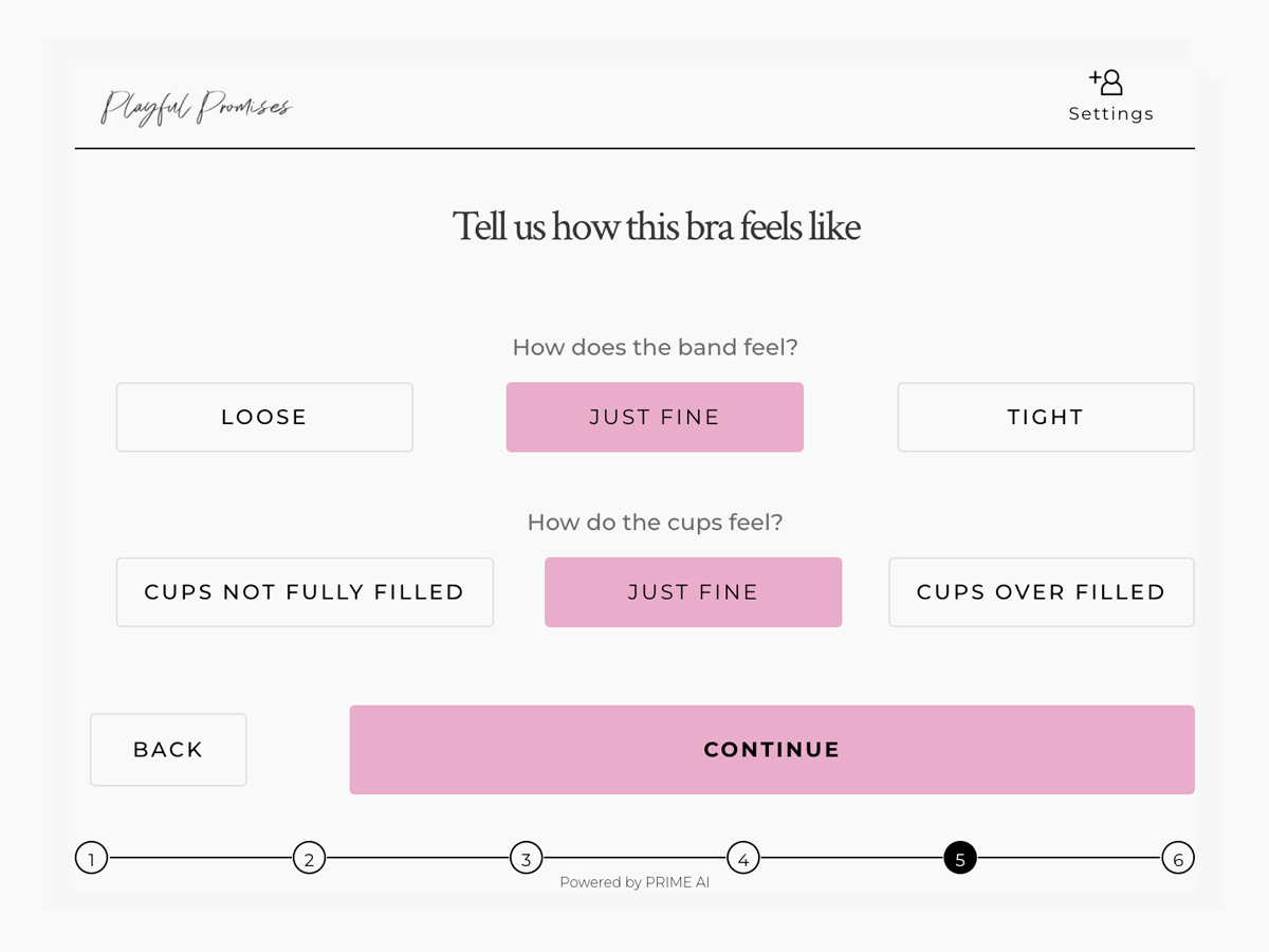 Bra Size Finder step: how the band and cups of your bra feel