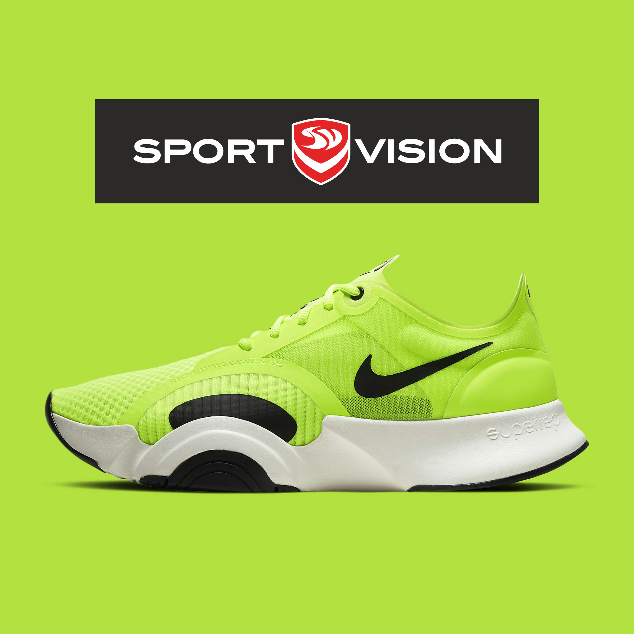 Sport Vision logo above a Nike trainer