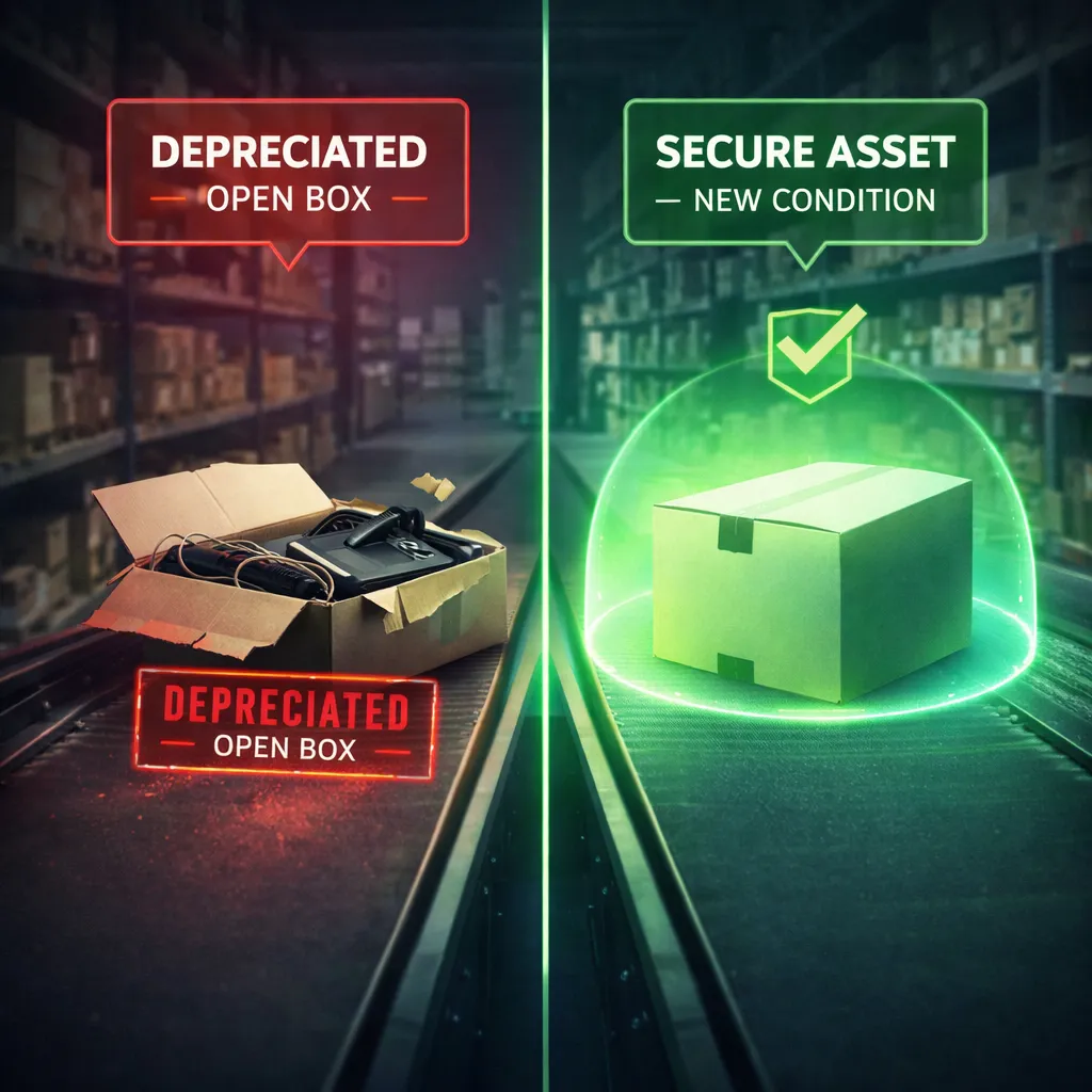 Retail inventory split between depreciated open-box returns and secure new-condition assets protected by AI.