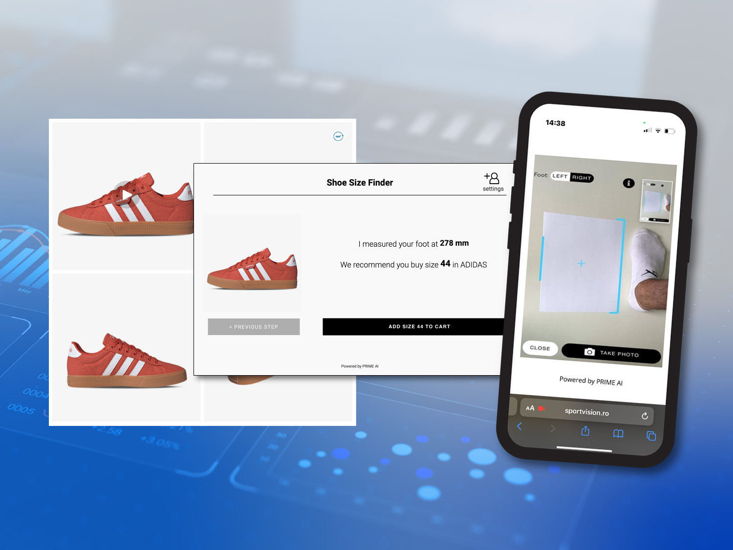 Shoe Size Finder recommending a size on desktop and mobile