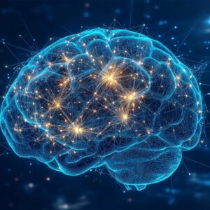 Glowing neural network brain representing generative AI